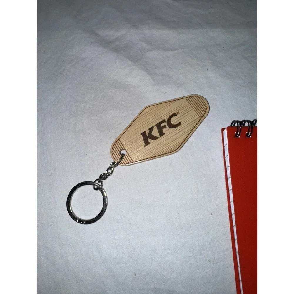 KFC Food Advertising Lot Red Pocket Notebook W/ Mini Pen & Wooden Keychain